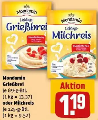 REWE Mondamin Grießbrei oder Milchreis Angebot