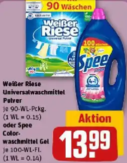 REWE Weißer Riese Universalwaschmittel Pulver oder Spee Colorwaschmittel Gel Angebot
