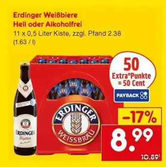 Netto Marken-Discount Erdinger Weißbiere Hell oder Alkoholfrei Angebot