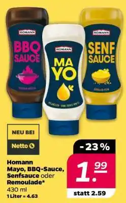 NETTO Homann Mayo, BBQ-Sauce, Senfsauce oder Remoulade Angebot
