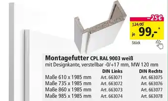 Holz Possling Montagefutter CPL RAL 9003 weiß Angebot