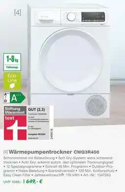 EP Constructa wärmepumpentrockner cwq3r400 Angebot