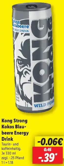 Lidl Kong Strong Kokos Blaubeere Energy Drink Angebot