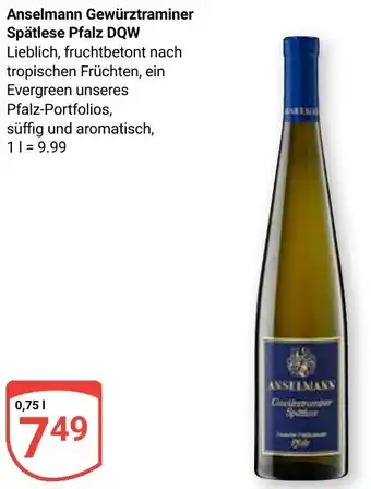 Globus Anselmann Gewürztraminer Spätlese Pfalz DQW Angebot