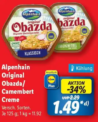 Lidl Alpenhain Original Obazda/ Camembert Creme Angebot