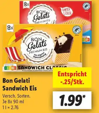Lidl Bon Gelati Sandwich Eis Angebot