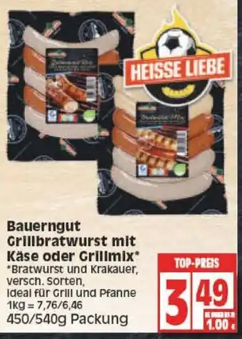 Edeka Bauerngut Grillbratwurst mit Käse oder Grillmix 450/540g Angebot
