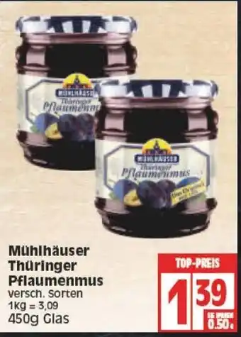 Edeka Mühlhäuser Thüringer Pflaumenmus 450g Angebot