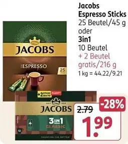 Rossmann Jacobs Espresso Sticks oder 3in1 Angebot