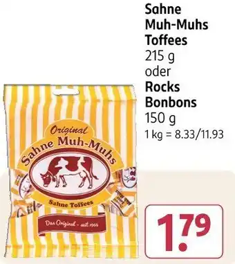 Rossmann Sahne Muh-Muhs Toffees oder Rocks Bonbons Angebot
