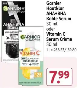 Rossmann Garnier Hautklar AHA+BHA Kohle Serum oder Vitamin C Serum Crème Angebot
