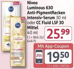 Rossmann Nivea Luminous 630 Anti-Pigmentflecken Intensiv-Serum oder CC Fluid LSF 30 Mittel Angebot