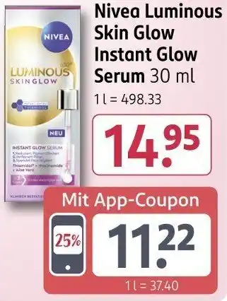 Rossmann Nivea Luminous Skin Glow Instant Glow Serum Angebot
