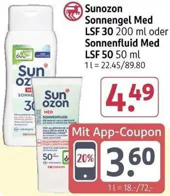 Rossmann Sunozon Sonnengel Med LSF 30 oder Sonnenfluid Med LSF 50 Angebot