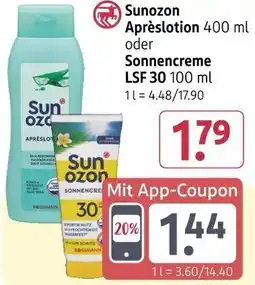 Rossmann Sunozon Aprèslotion oder Sonnencreme LSF 30 Angebot