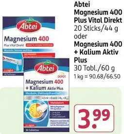 Rossmann Abtei Magnesium 400 Plus Vital Direkt oder Magnesium 400 + Kalium Aktiv Plus Angebot