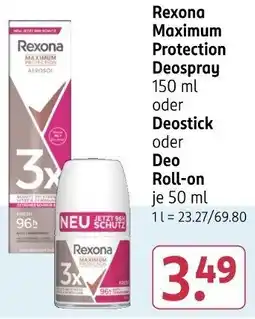 Rossmann Rexona Maximum Protection Deospray oder Deostick oder Deo Roll-on Angebot