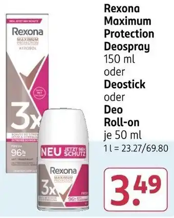 Rossmann Rexona Maximum Protection Deospray oder Deostick oder Deo Roll-on Angebot