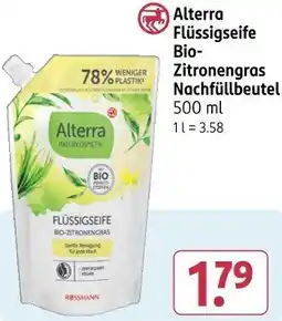 Rossmann Alterra Flüssigseife Bio Zitronengras Nachfüllbeutel Angebot