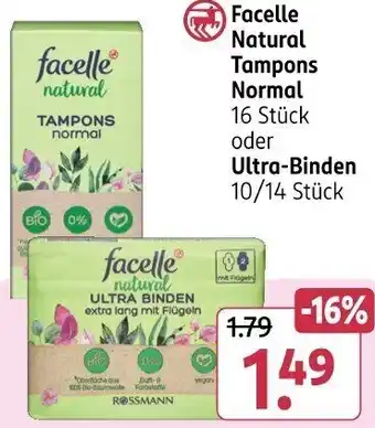 Rossmann Facelle Natural Tampons Normal oder Ultra Binden Angebot