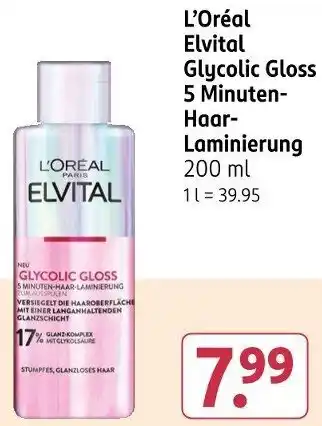 Rossmann L'Oréal Elvital Glycolic Gloss 5 Minuten Haar Laminierung Angebot
