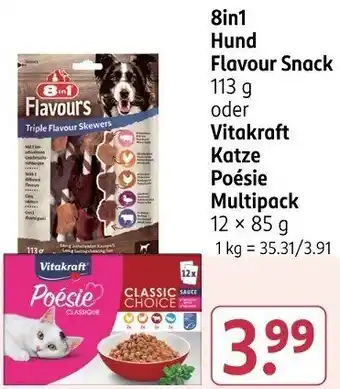 Rossmann 8in1 Hund Flavour Snack oder Vitakraft Katze Poésie Multipack Angebot