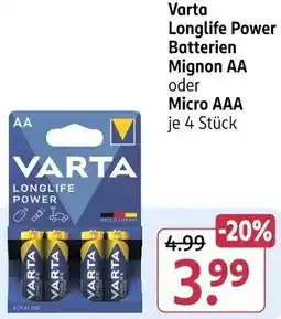 Rossmann Varta Longlife Power Batterien Angebot