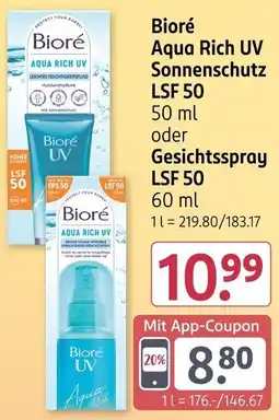 Rossmann Bioré Aqua Rich UV Sonnenschutz LSF 50 oder Gesichtsspray LSF 50 Angebot