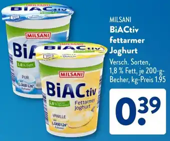 Aldi Süd MILSANI BiACtiv fettarmer Joghurt Angebot