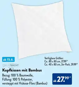 Aldi Süd TRAUMNACHT Kopfkissen mit Bambus Angebot