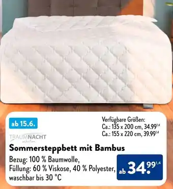 Aldi Süd TRAUMNACHT Sommersteppbett mit Bambus Angebot