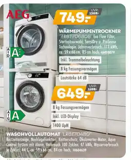 Möbel Kraft Aeg wärmepumpentrockner tr8t706808 oder waschvollautomat lr8e70480 Angebot