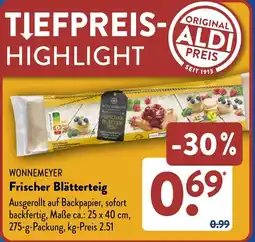 Aldi Süd WONNEMEYER Frischer Blätterteig Angebot