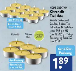 Aldi Süd HOME CREATION Citronella Teelichte Angebot