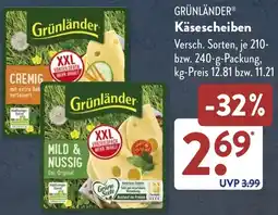Aldi Süd GRÜNLÄNDER Käsescheiben Angebot