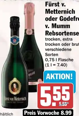 Hit Fürst v. Metternich oder Godefroy v. Mumm Rebsortensekt Angebot