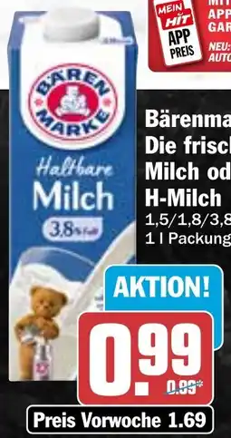 Hit Bärenmarke Die frische Milch oder H-Milch Angebot