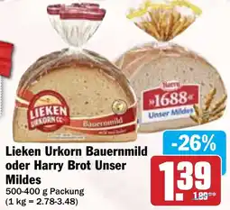 Hit Lieken Urkorn Bauernmild oder Harry Brot Unser Mildes Angebot