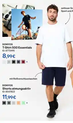 Decathlon Domyos t-shirt 500 essentials oder shorts atmungsaktiv Angebot
