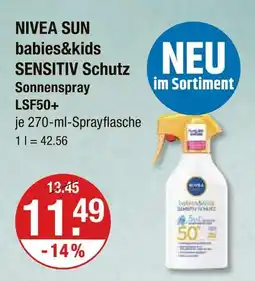 V Markt Nivea sun babies&kids sensitiv schutz sonnenspray lsf50+ Angebot