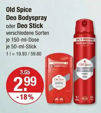 V Markt Old spice deo bodyspray oder deo stick Angebot