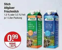 V Markt Stich allgäuer frischmilch 1,5 % fett oder 3,5 % fett Angebot
