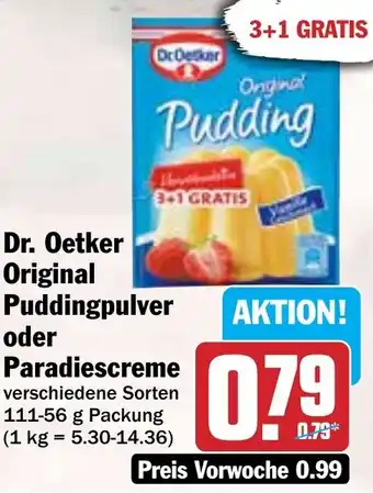 HIT Dr. Oetker Original Puddingpulver oder Paradiescreme Angebot