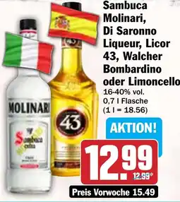 Hit Sambuca Molinari, Di Saronno Liqueur, Licor 43, Walcher Bombardino oder Limoncello Angebot