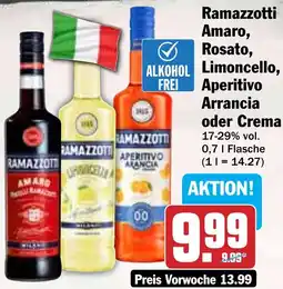 Hit Ramazzotti Amaro, Rosato, Limoncello, Aperitivo Arrancia oder Crema Angebot