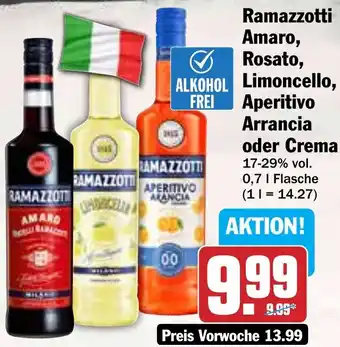 Hit Ramazzotti Amaro, Rosato, Limoncello, Aperitivo Arrancia oder Crema Angebot
