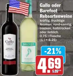 Hit Gallo oder Barefoot Rebsortenweine Angebot