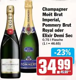 Hit Champagner Moët Brut Imperial, Pommery Brut Royal oder Elixir Demi Sec Angebot