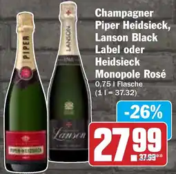 Hit Champagner Piper Heidsieck, Lanson Black Label oder Heidsieck Monopole Rosé Angebot