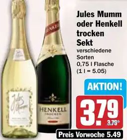 Hit Jules Mumm oder Henkell trocken Sekt Angebot